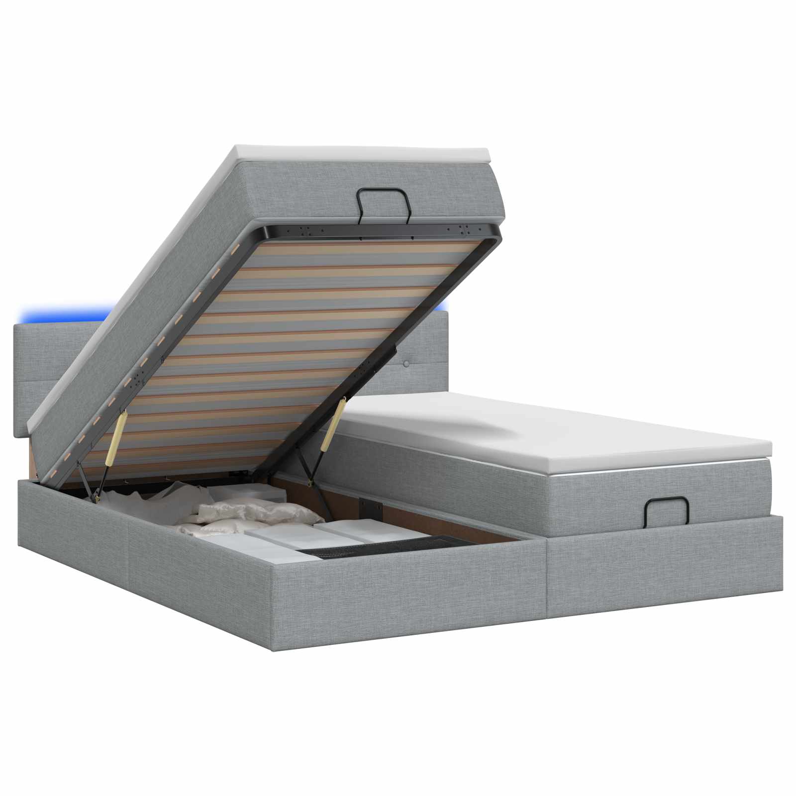 Letto Ottomano con Materasso e LED Grigio Chiaro 160 x 200 cm | homemem39