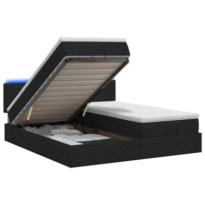 Letto Ottomano con Materasso e LED Nero 160 x 200 cm Tessuto