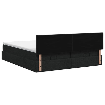 Letto Ottomano con Materasso e LED Nero 160 x 200 cm Tessuto
