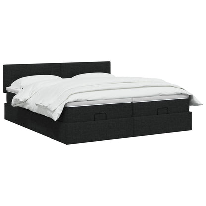 Letto Ottomano con Materasso e LED Nero 160 x 200 cm Tessuto