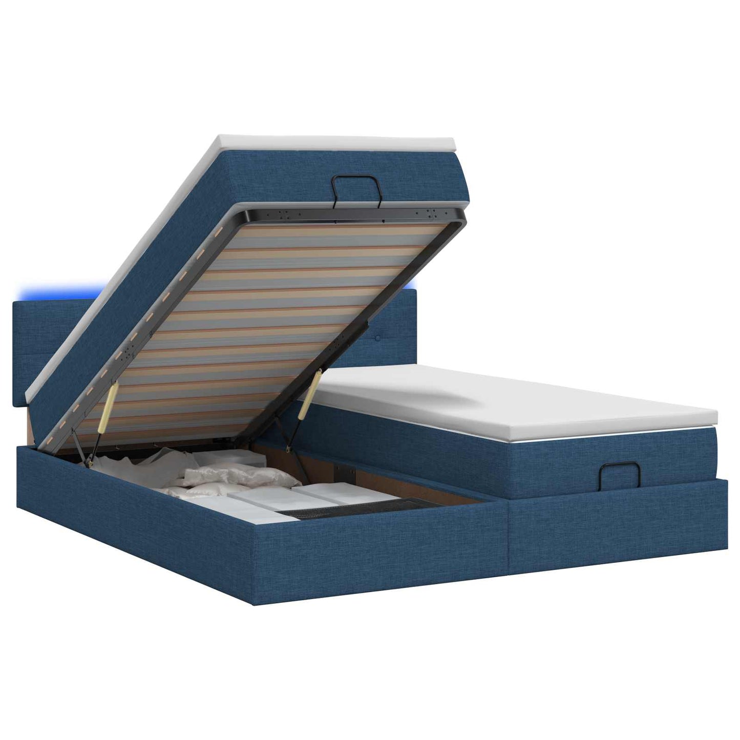 Letto Ottomano con Materasso e LED Blu 160 x 200 cm Tessuto