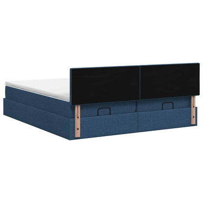 Letto Ottomano con Materasso e LED Blu 160 x 200 cm Tessuto