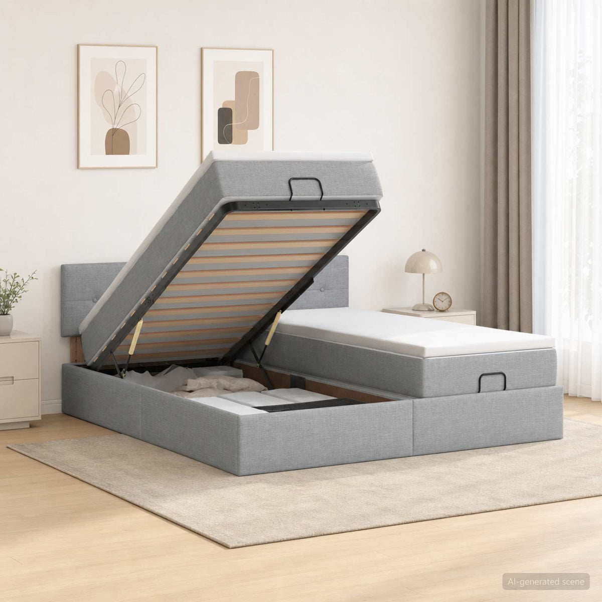 Letto Ottomano con Materasso e LED Grigio Chiaro 160 x 200 cm | homemem39