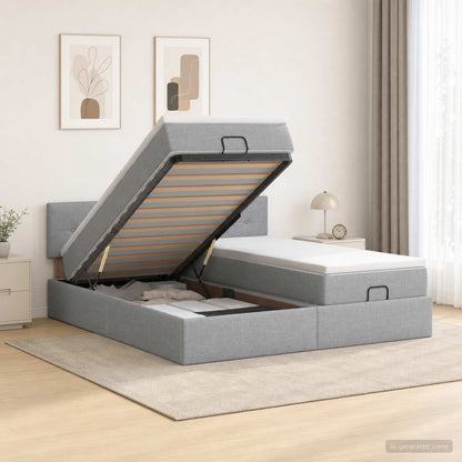Letto Ottomano con Materasso e LED Grigio Chiaro 160 x 200 cm | homemem39
