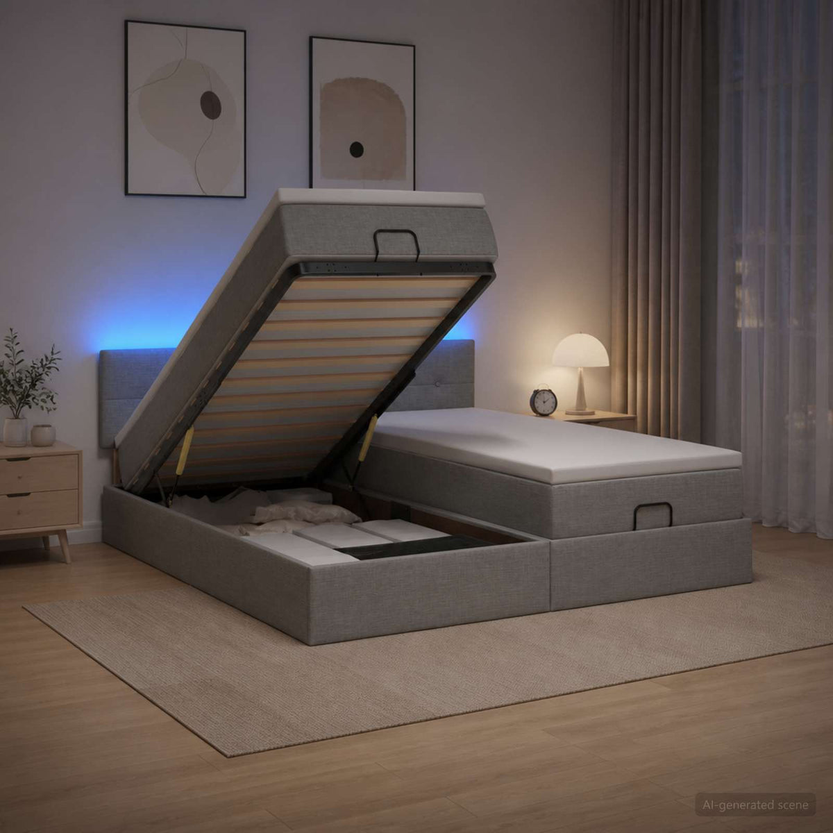 Letto Ottomano con Materasso e LED Grigio Chiaro 160 x 200 cm | homemem39