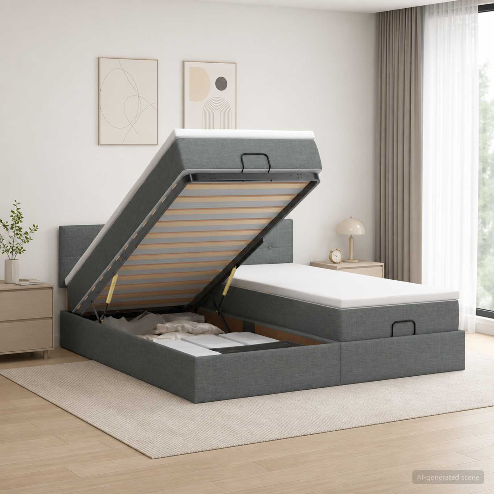 Letto ottomano con materasso 2 pz Grigio Scuro Tessuto | homemem39