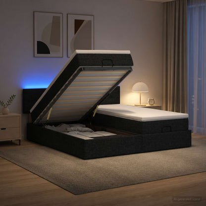 Letto Ottomano con Materasso e LED Nero 160 x 200 cm Tessuto