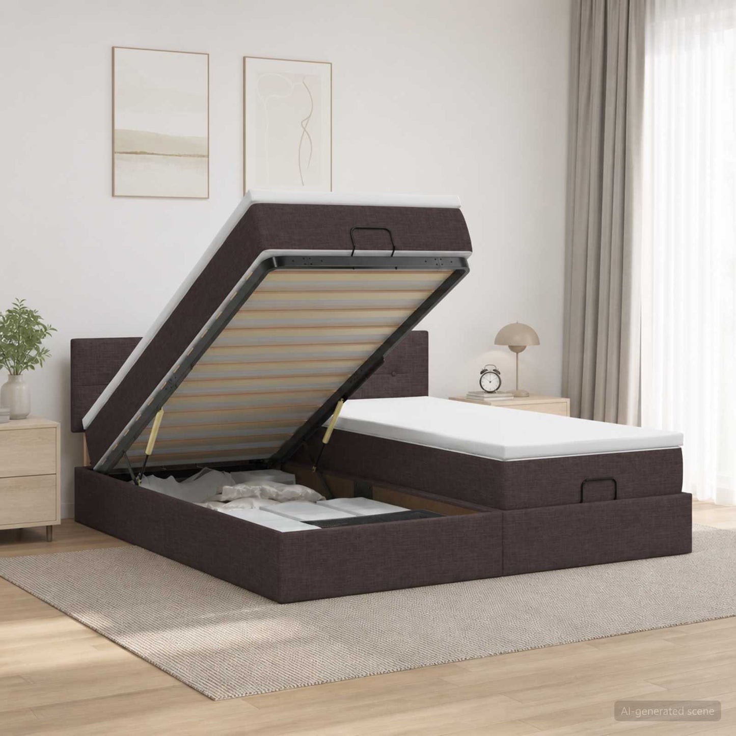 Letto Ottomano con Materasso e LED Marrone Scuro 200 x 200 cm