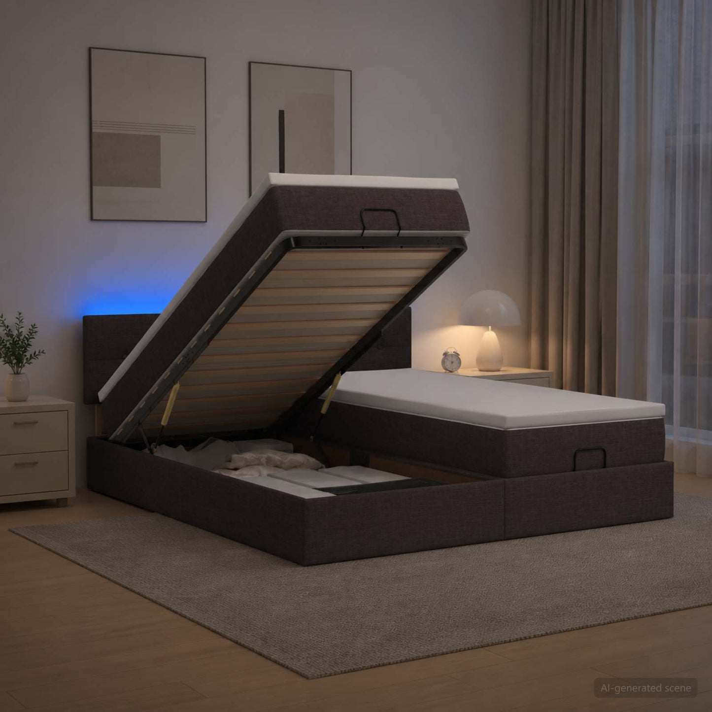 Letto Ottomano con Materasso e LED Marrone Scuro 200 x 200 cm | homemem39