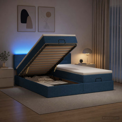 Letto Ottomano con Materasso e LED Blu 160 x 200 cm Tessuto