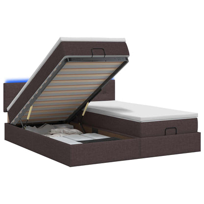 Letto Ottomano con Materasso e LED Marrone Scuro 200 x 200 cm