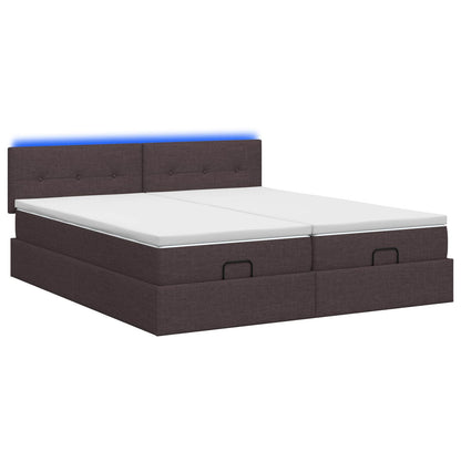 Letto Ottomano con Materasso e LED Marrone Scuro 200 x 200 cm | homemem39