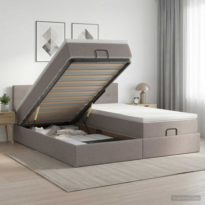 Letto Ottomano con Materasso e LED Tortora 200 x 200 cm Tessuto | homemem39