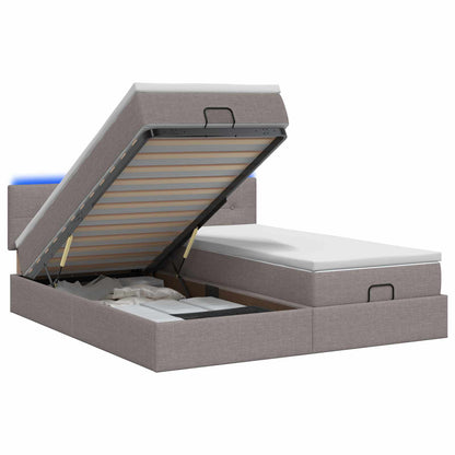 Letto Ottomano con Materasso e LED Tortora 200 x 200 cm Tessuto | homemem39