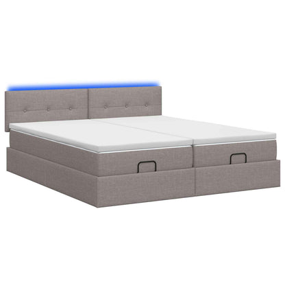 Letto Ottomano con Materasso e LED Tortora 200 x 200 cm Tessuto | homemem39