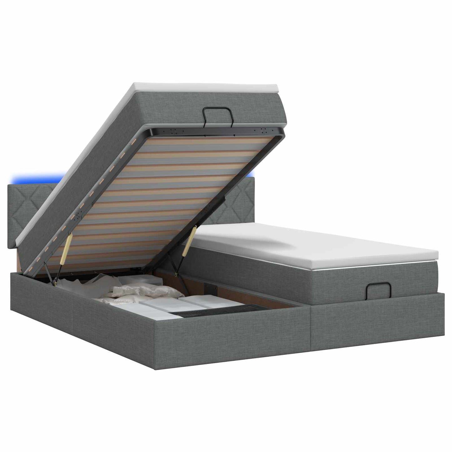 Letto Ottomano con Materasso e LED Grigio Scuro 160 x 200 cm | homemem39