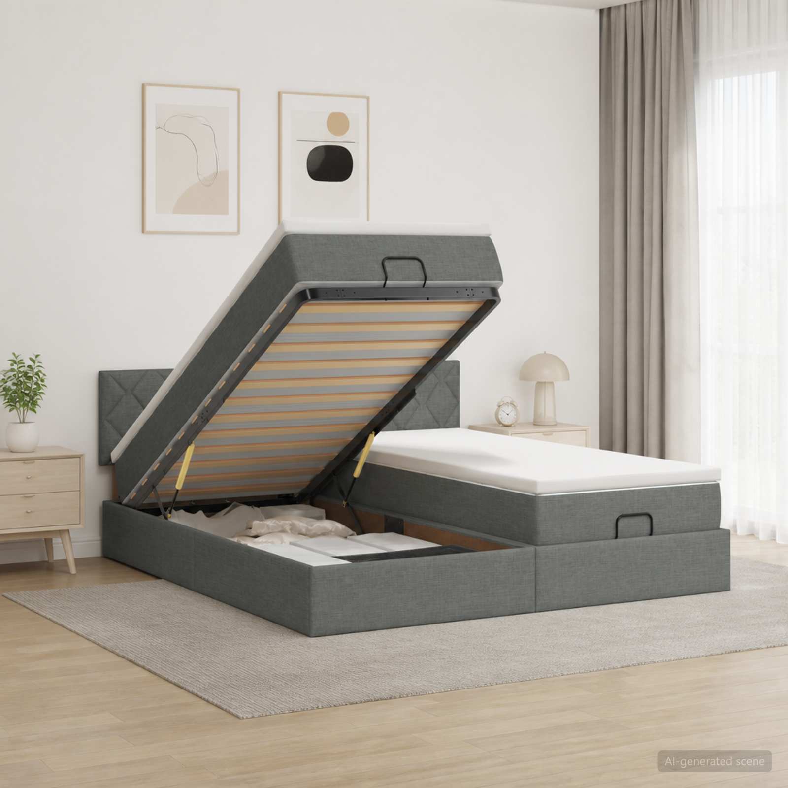 Letto Ottomano con Materasso e LED Grigio Scuro 160 x 200 cm | homemem39