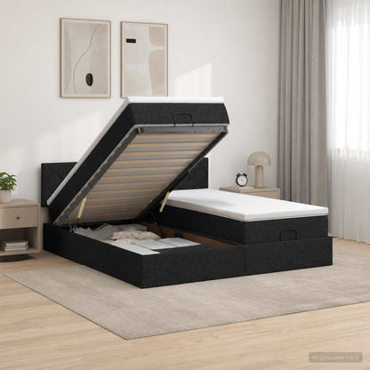 Letto ottomano con materasso con testiera 2 pz Nero Tessuto | homemem39