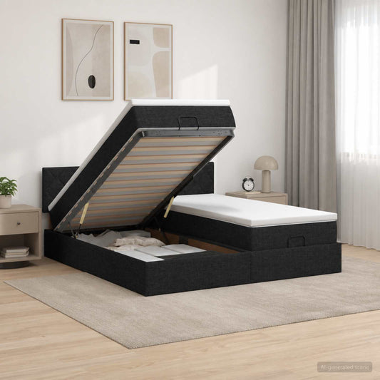 Letto ottomano con materasso con testiera 2 pz Nero Tessuto | homemem39