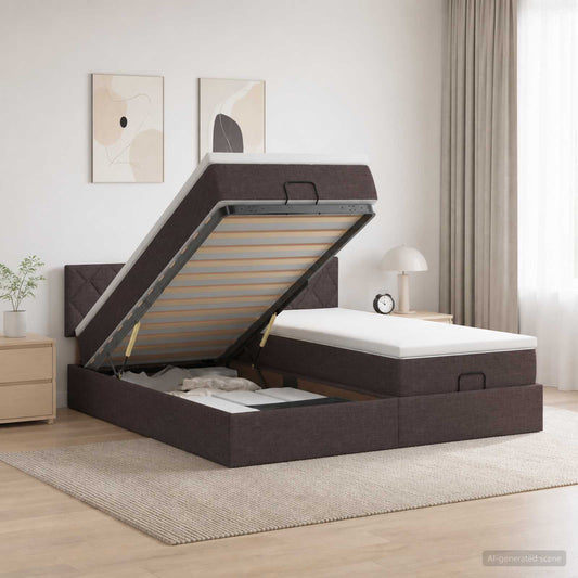 Letto ottomano con materasso 2 pz Marrone Scuro Tessuto - homemem39