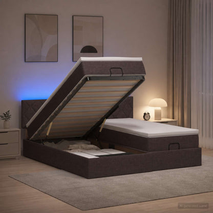 Letto Ottomano con Materasso e LED Marrone Scuro 200 x 200 cm