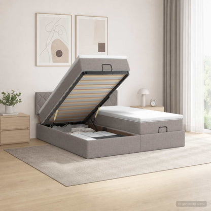 Letto ottomano con materasso con testiera 2 pz Tortora Tessuto | homemem39