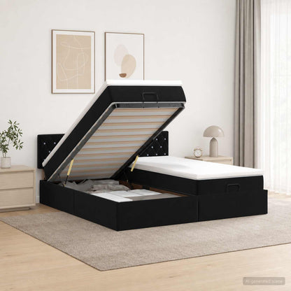 Letto ottomano con materasso con testiera 2 pcs Nero Velluto | homemem39