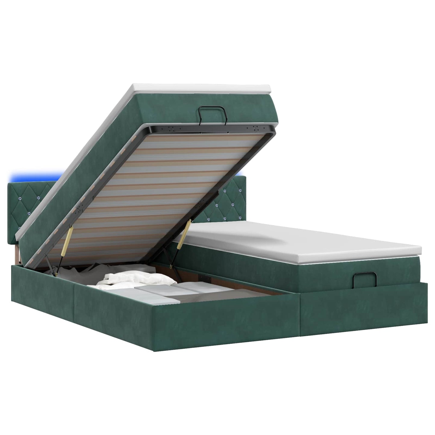 Letto Ottomano con Materasso e LED Verde Scuro 200 x 200 cm