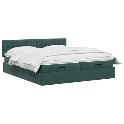 Letto Ottomano con Materasso e LED Verde Scuro 200 x 200 cm