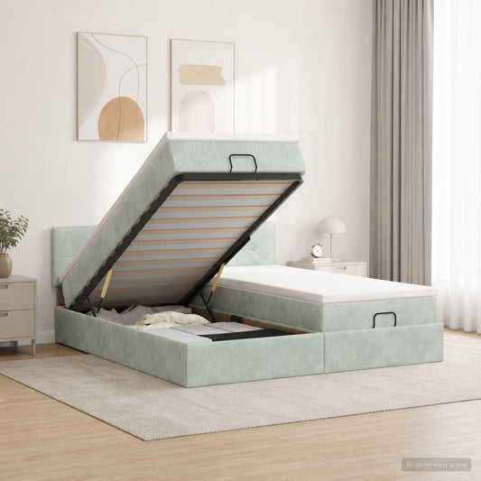 Letto ottomano con materasso 2 pz Grigio Chiaro Velluto - homemem39