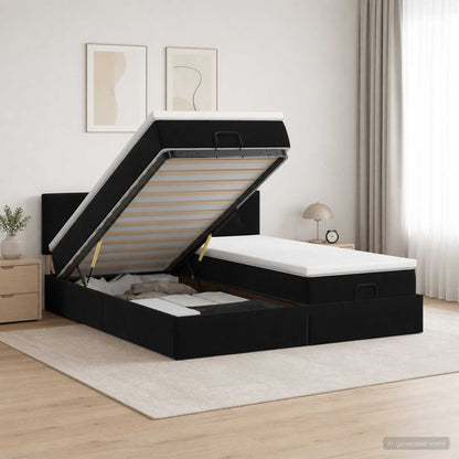 Letto Ottomano con Materasso e LED Nero 200 x 200 cm Velluto
