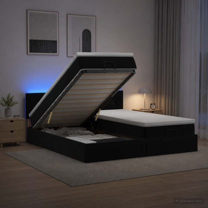 Letto Ottomano con Materasso e LED Nero 200 x 200 cm Velluto