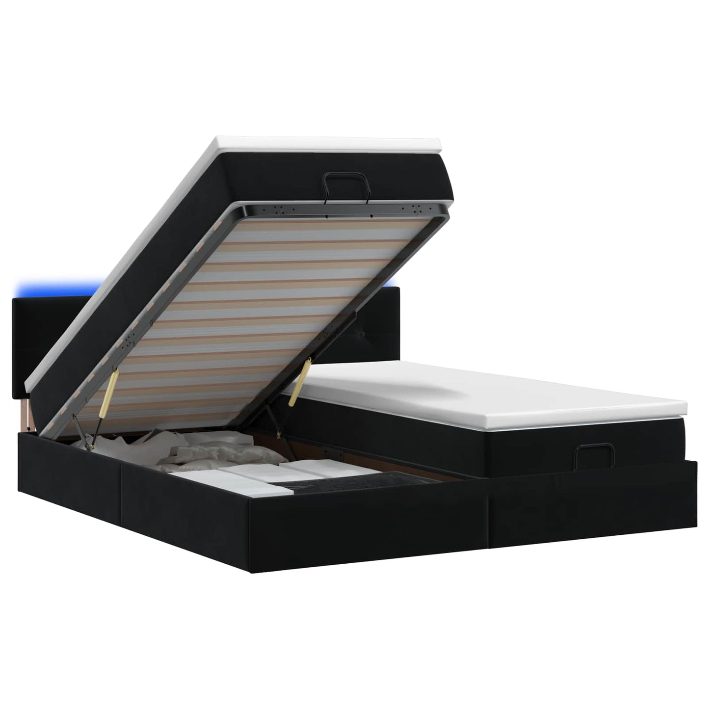 Letto Ottomano con Materasso e LED Nero 200 x 200 cm Velluto