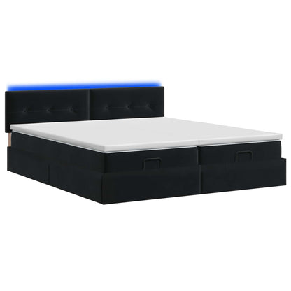 Letto Ottomano con Materasso e LED Nero 200 x 200 cm Velluto