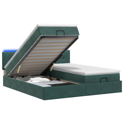 Letto Ottomano con Materasso e LED Verde Scuro 200 x 200 cm