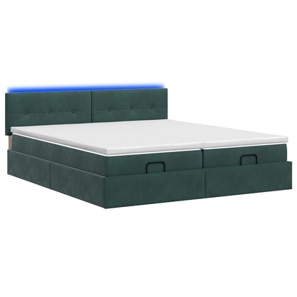Letto Ottomano con Materasso e LED Verde Scuro 200 x 200 cm