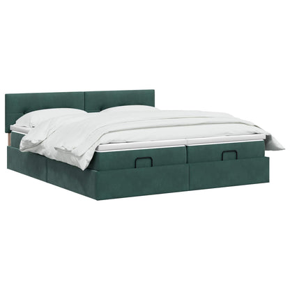 Letto Ottomano con Materasso e LED Verde Scuro 200 x 200 cm