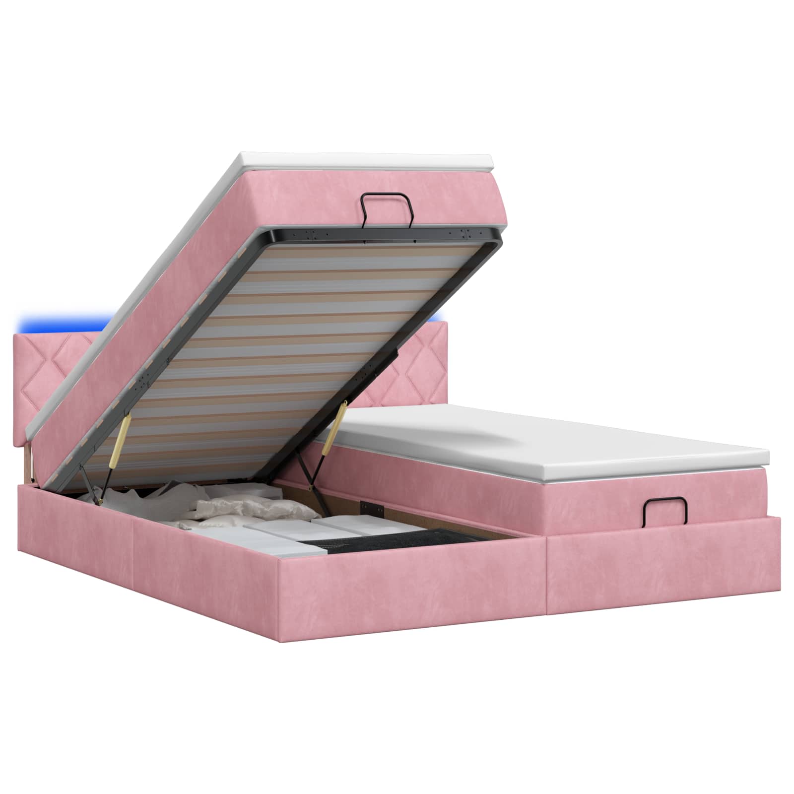 Letto Ottomano con Materasso e LED Rosa 160 x 200 cm Velluto | homemem39