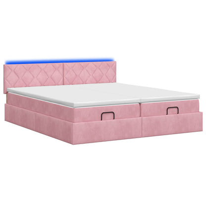 Letto Ottomano con Materasso e LED Rosa 160 x 200 cm Velluto | homemem39