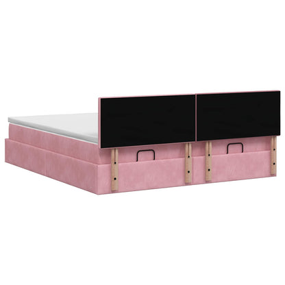 Letto Ottomano con Materasso e LED Rosa 160 x 200 cm Velluto | homemem39