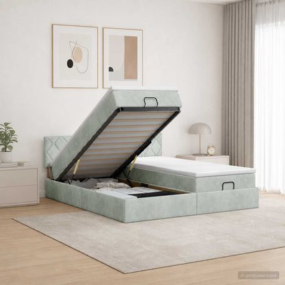 Letto Ottomano con Materasso e LED Grigio Chiaro 180 x 200 cm | homemem39