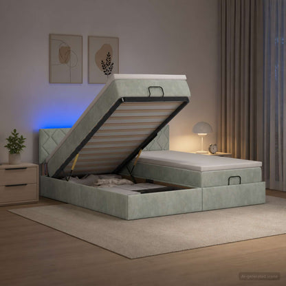 Letto Ottomano con Materasso e LED Grigio Chiaro 180 x 200 cm | homemem39