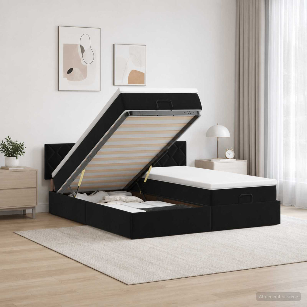 Letto ottomano con materasso con testiera 2 pz Nero Velluto | homemem39