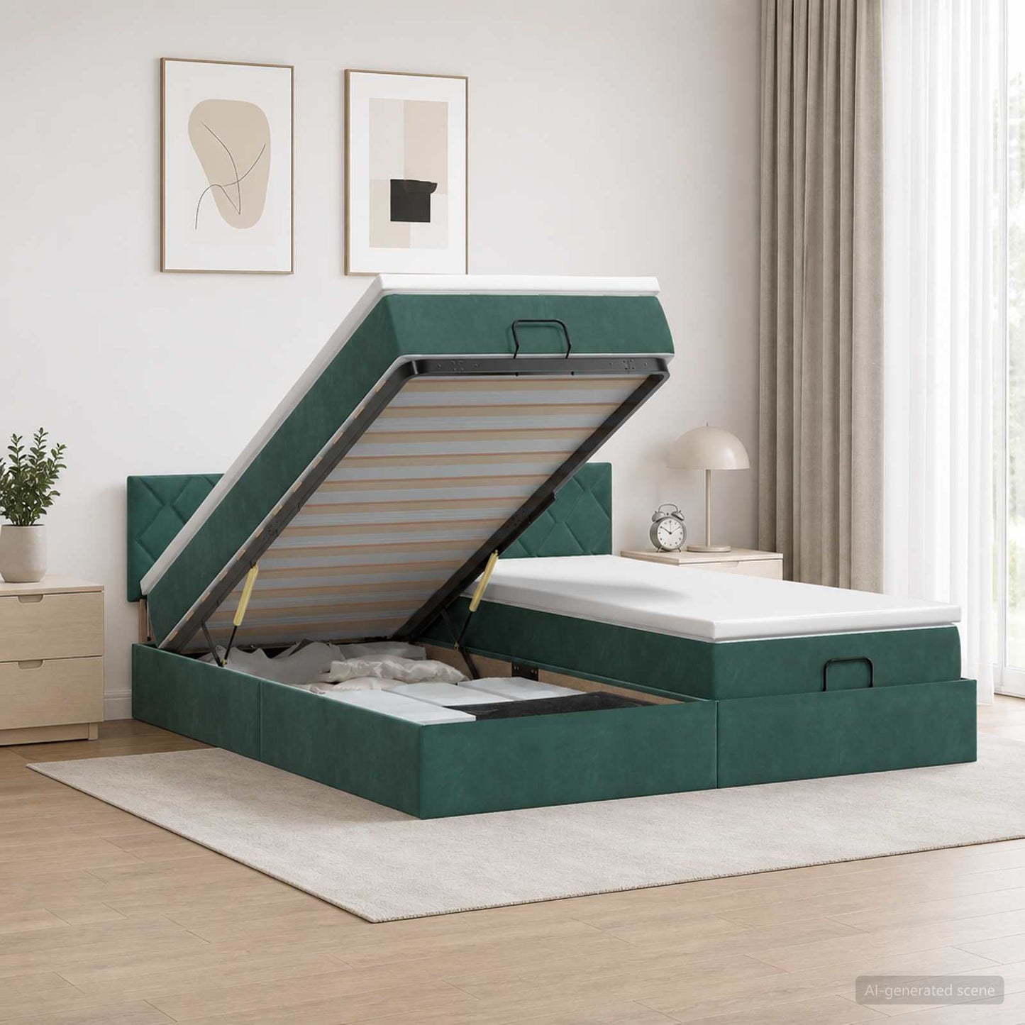 Letto ottomano con materasso 2 pz Verde Scuro Velluto