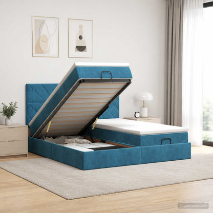 Letto Ottomano con Materasso e LED Blu scuro 200 x 200 cm