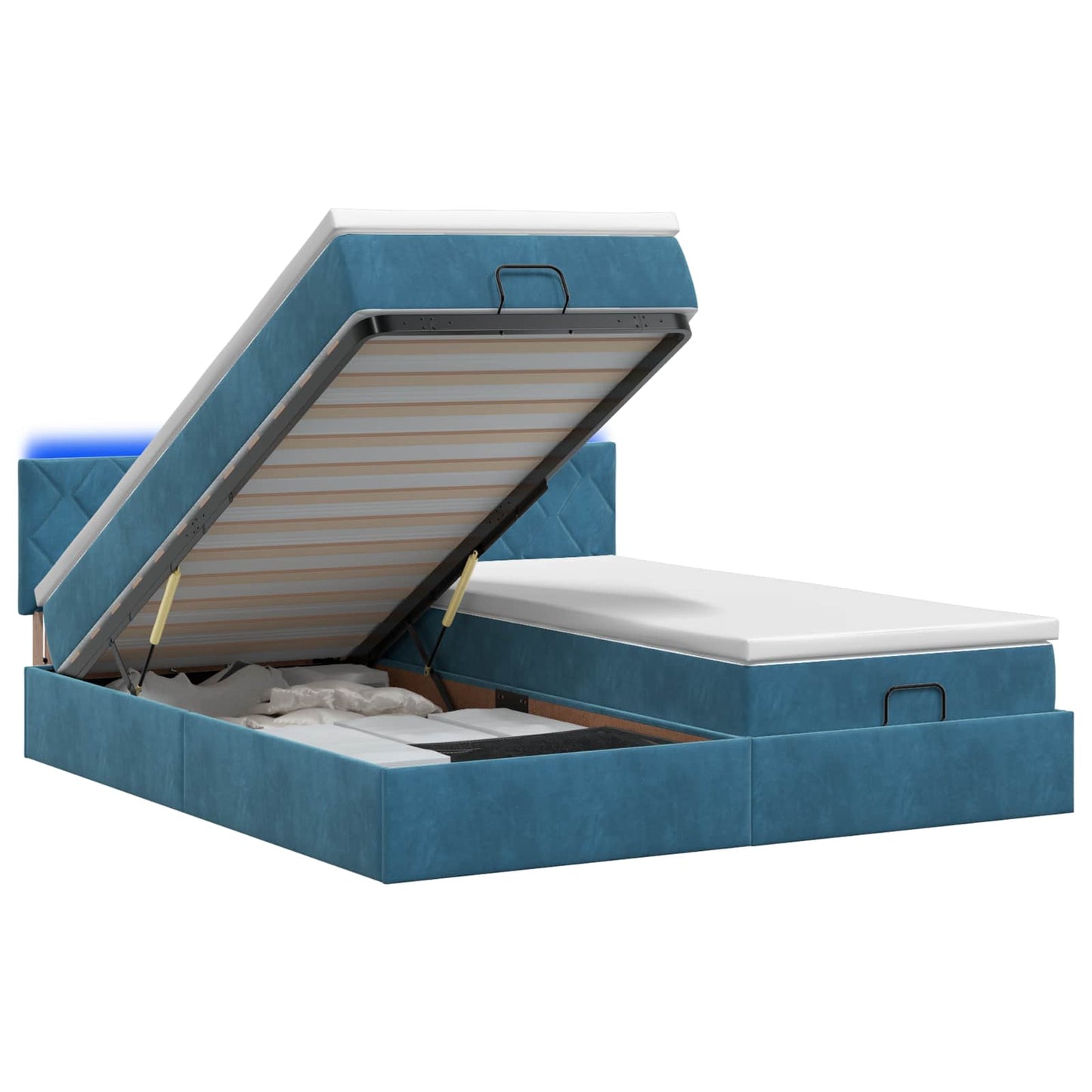 Letto Ottomano con Materasso e LED Blu scuro 200 x 200 cm
