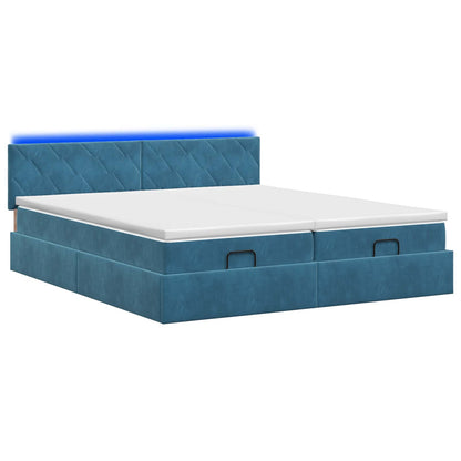 Letto Ottomano con Materasso e LED Blu scuro 200 x 200 cm