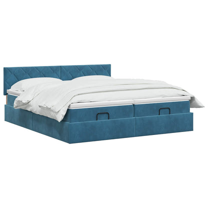 Letto Ottomano con Materasso e LED Blu scuro 200 x 200 cm