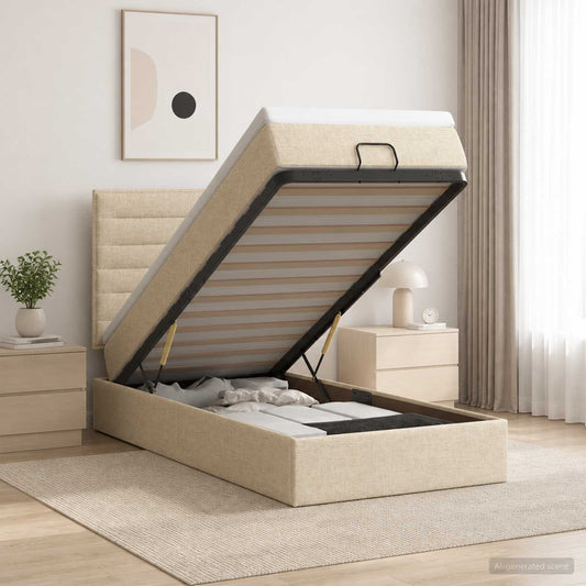 Letto Ottomano con Materasso e LED Crema 80 x 200 cm Tessuto
