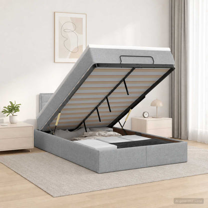 Letto Ottomano con Materasso e LED Grigio Chiaro 120 x 200 cm